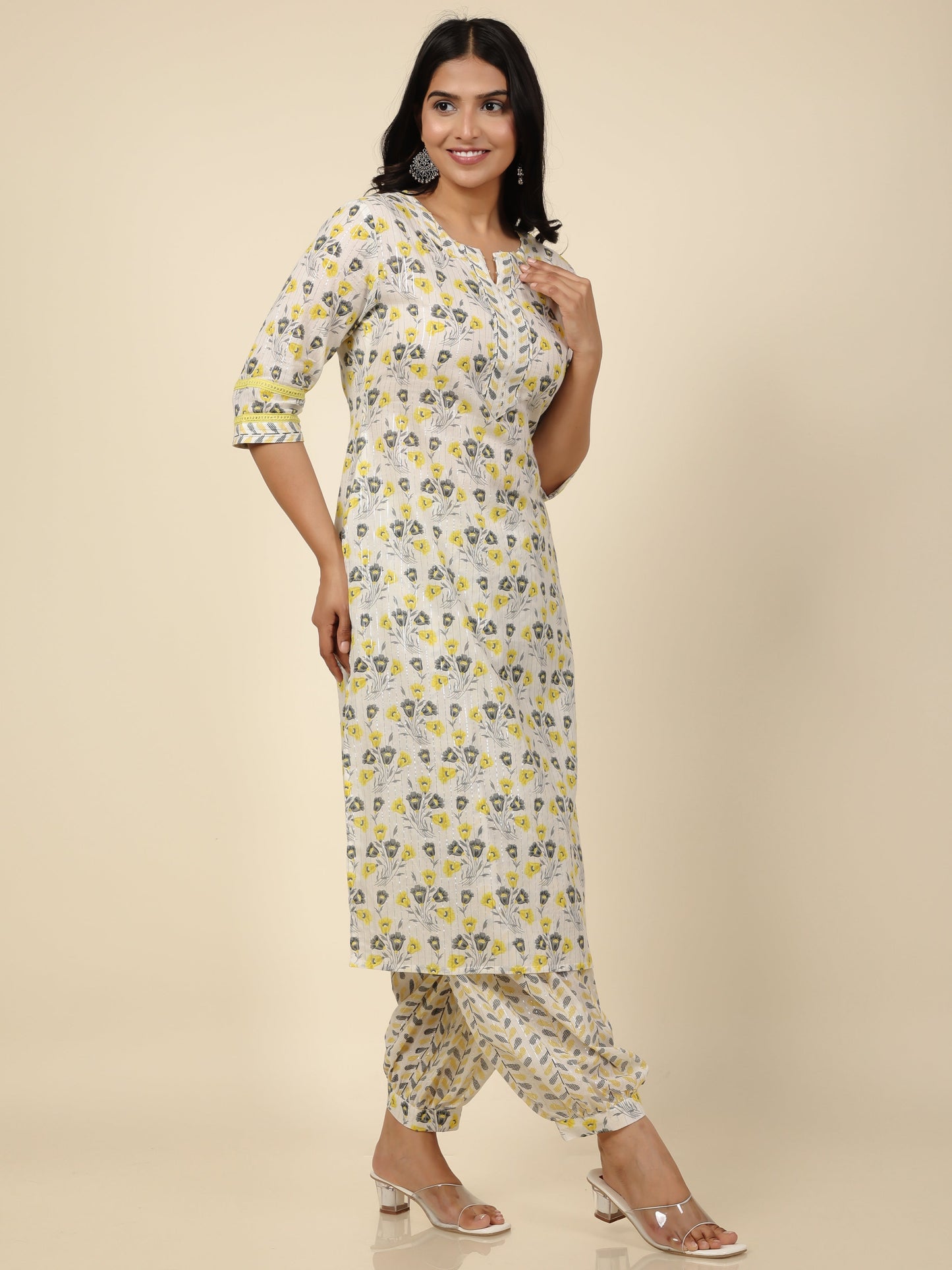 Women's Cotton Off White Straight Kurta Set