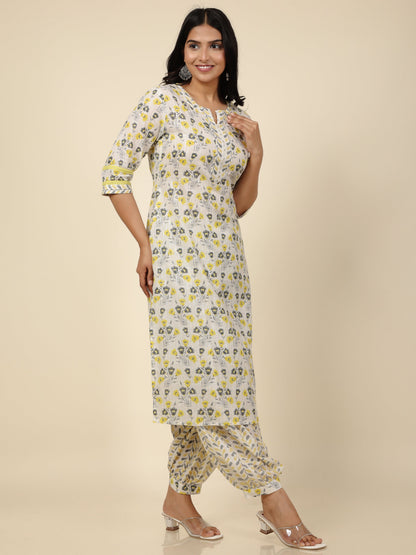 Women's Cotton Off White Straight Kurta Set