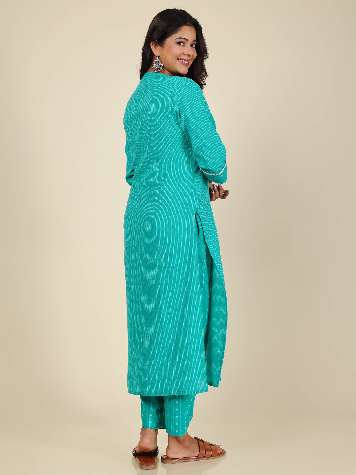 Women's Cotton Turquoise Straight Kurta