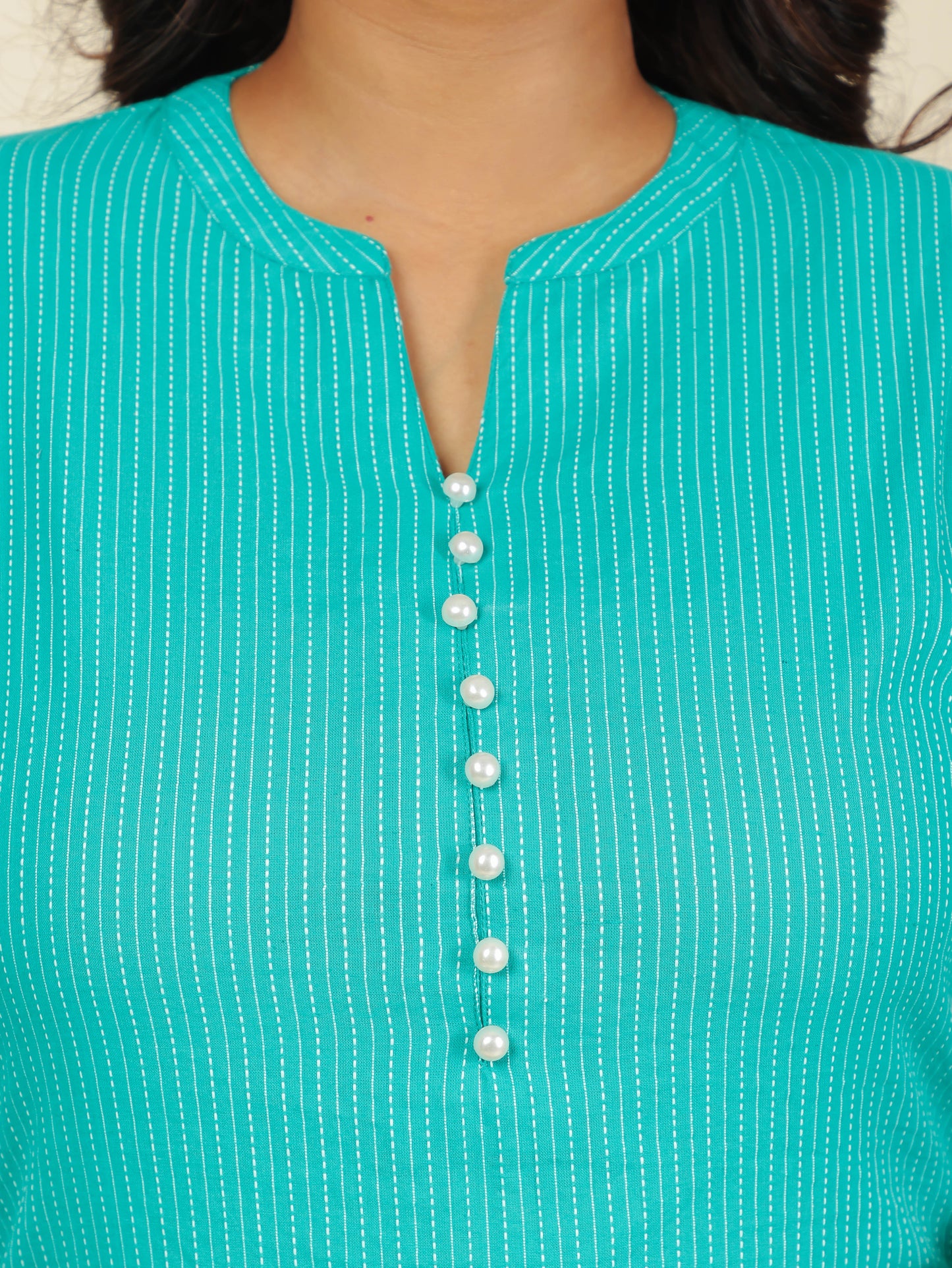 Women's Cotton Turquoise Straight Kurta