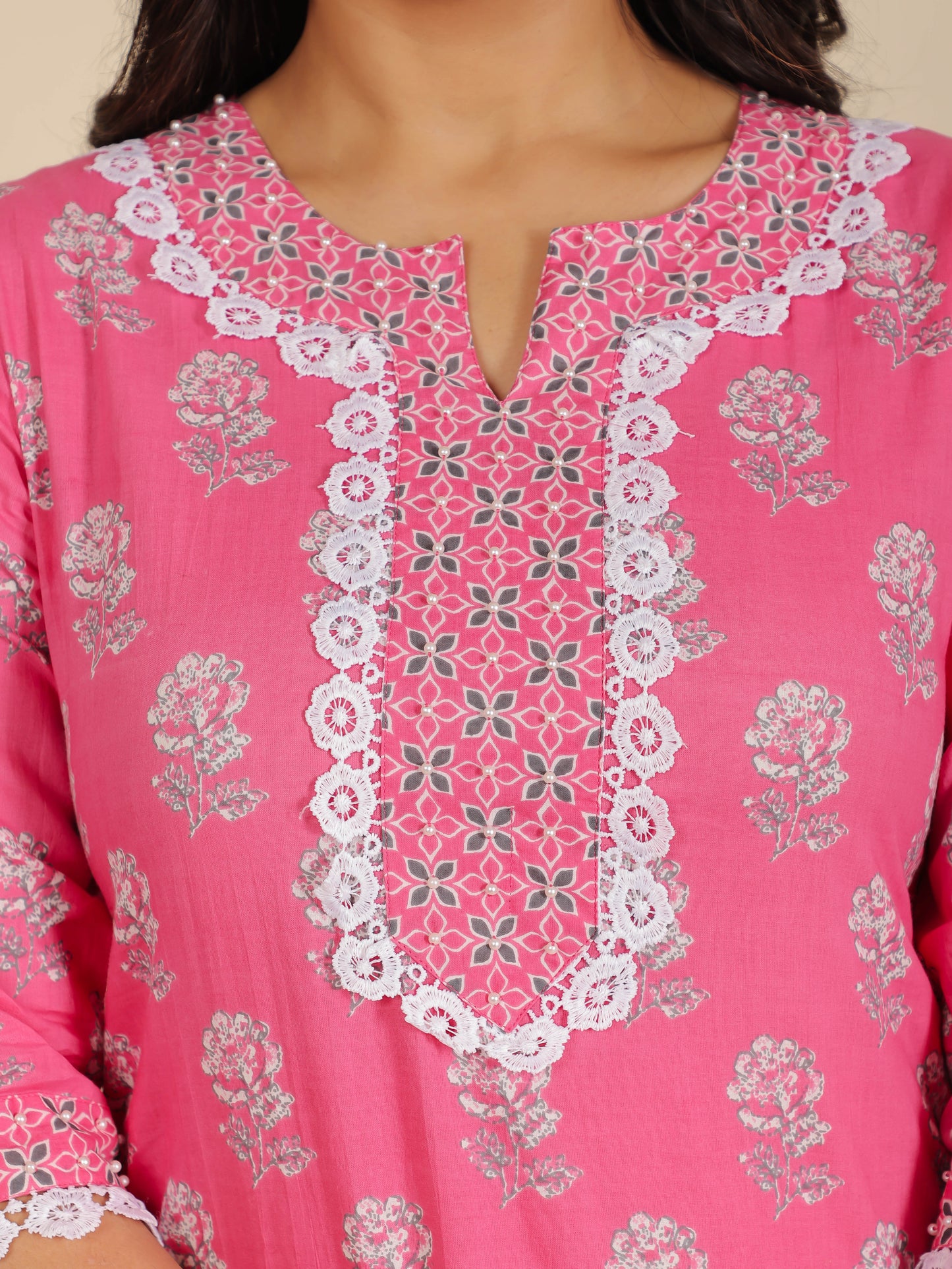 Women's Cotton Pink Straight Kurta