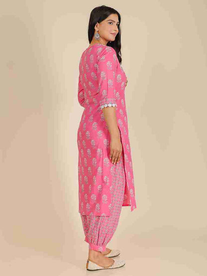 Women's Cotton Pink Straight Kurta