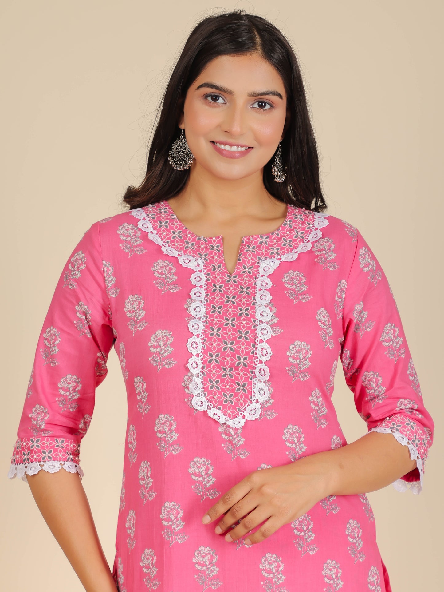 Women's Cotton Pink Straight Kurta