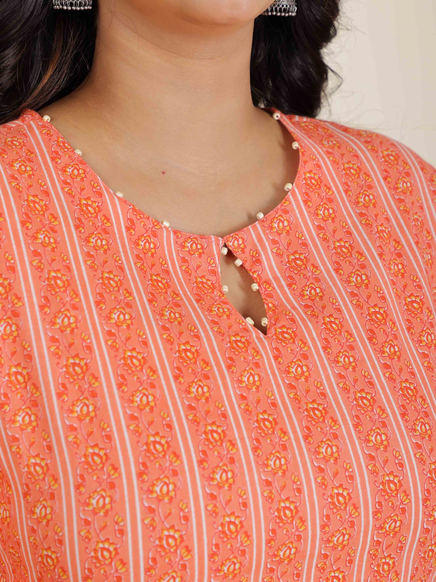 Women's Cotton Orange Straight Kurta