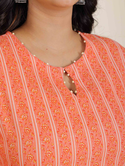 Women's Cotton Orange Straight Kurta