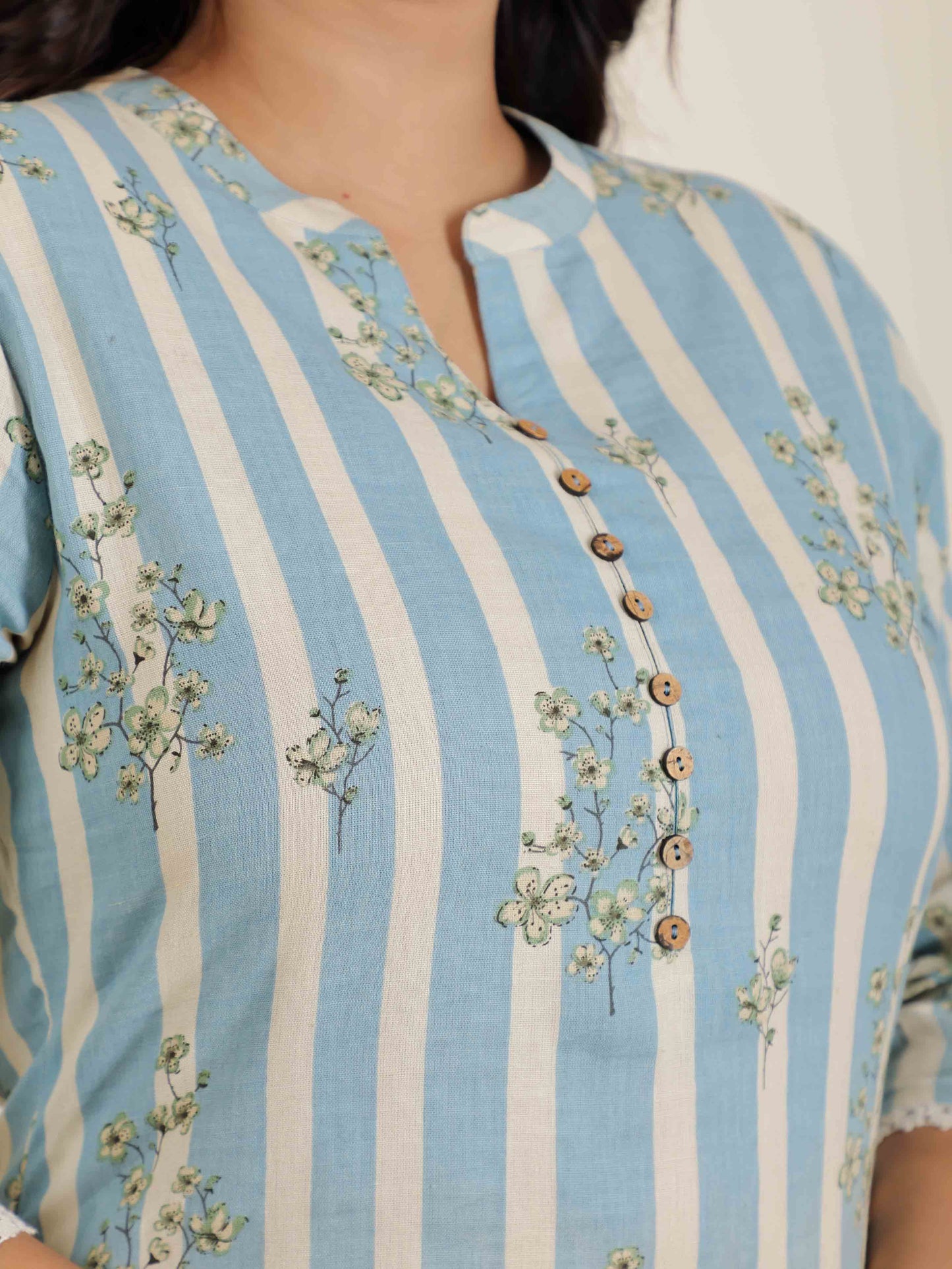 Women's Linen Blue Straight Kurta Set