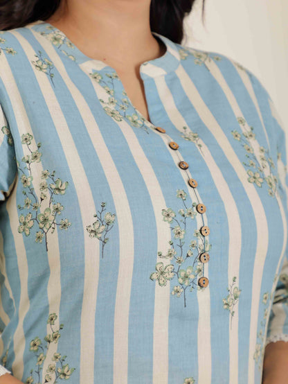 Women's Linen Blue Straight Kurta Set