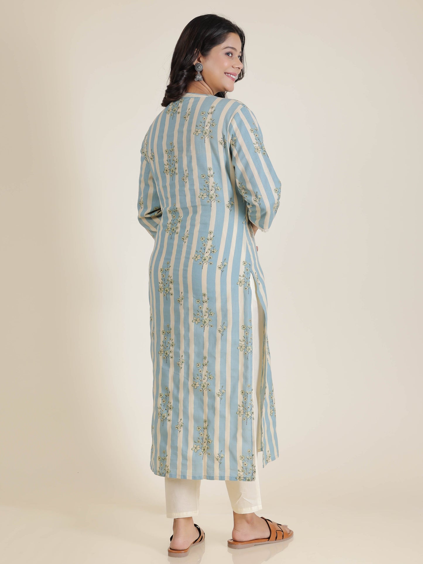 Women's Linen Blue Straight Kurta Set