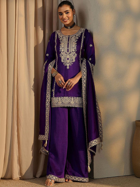 Dhiyona LL Women Ethnic Motifs Embroidered Regular Thread Work Kurta with Palazzos & With Dupatta