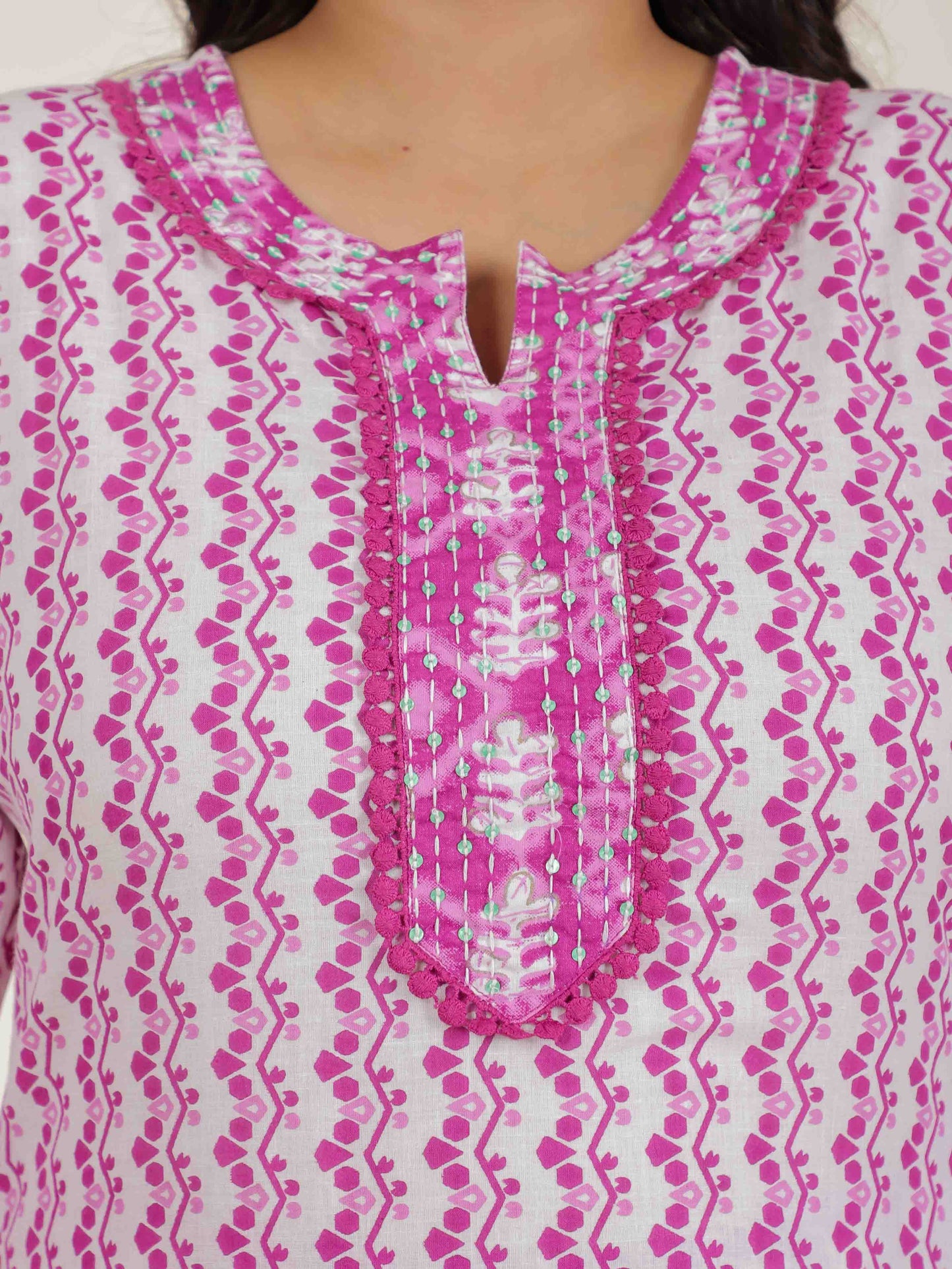 Women's Cotton Pink Straight Kurta