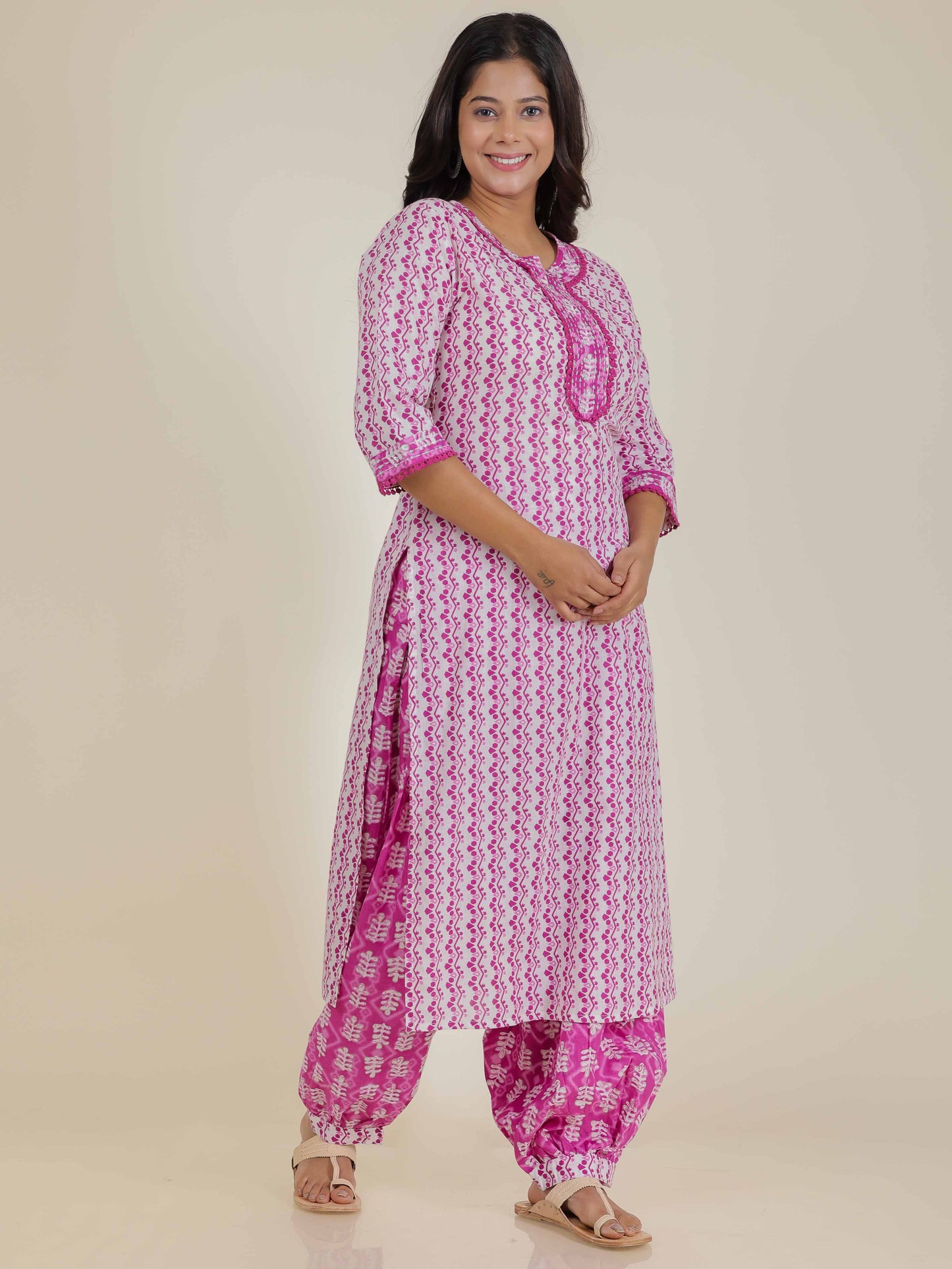 Women's Cotton Pink Straight Kurta
