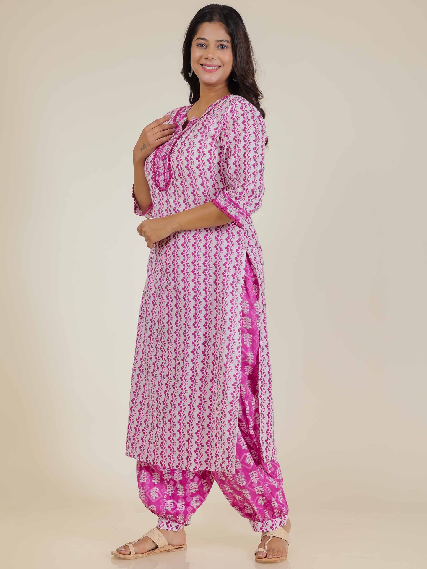 Women's Cotton Pink Straight Kurta