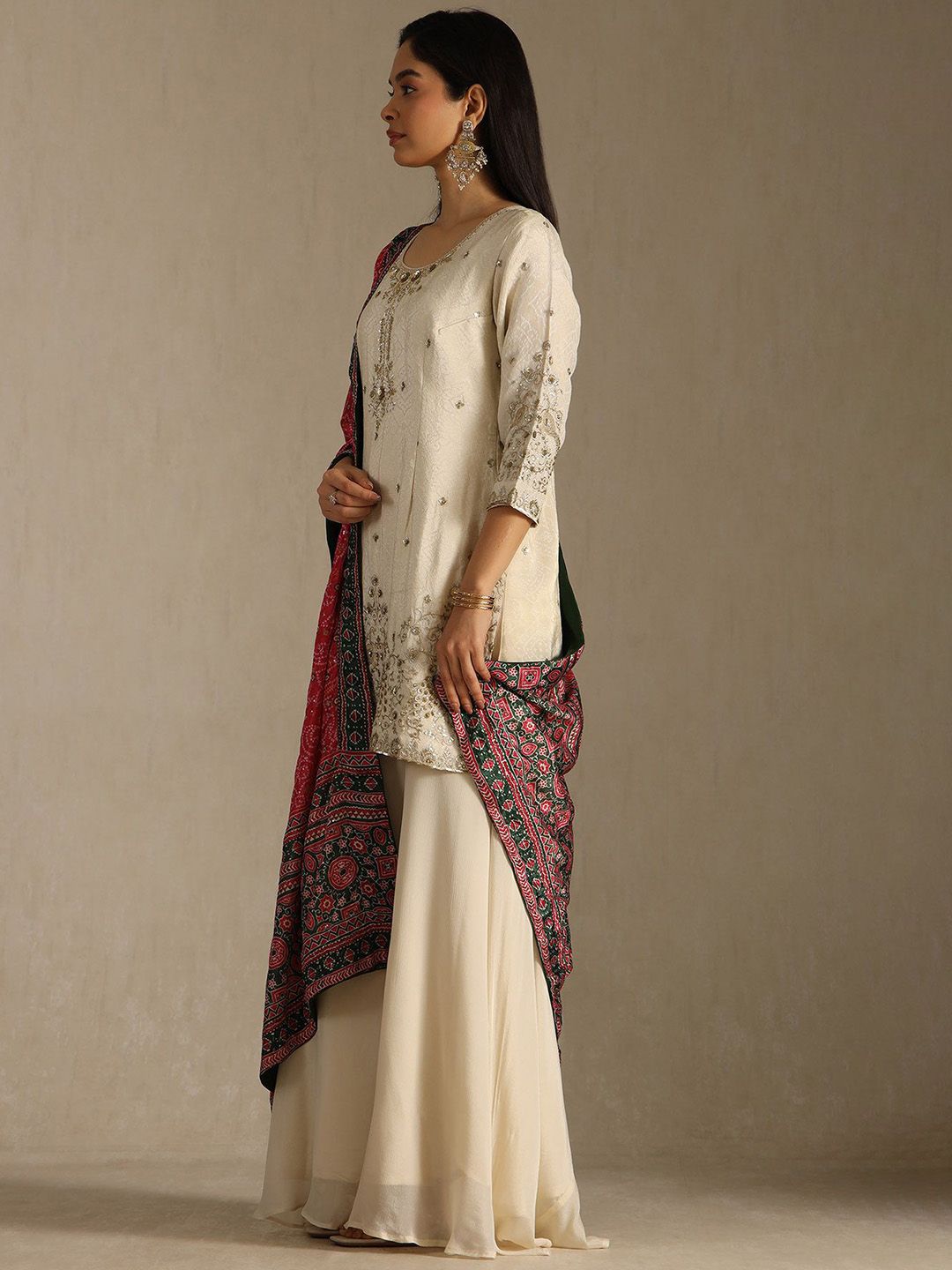 Dhiyona SO Women's Women Embroidered Regular Sequinned Kurta with Palazzos & Dupatta