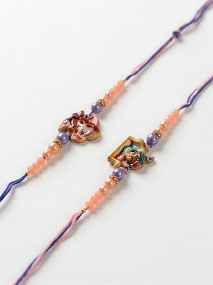 Dhiyona Set Of 2 Krishna Ji & Ganesh Ji Beaded Religious Thread Rakhi With Roli Chawal