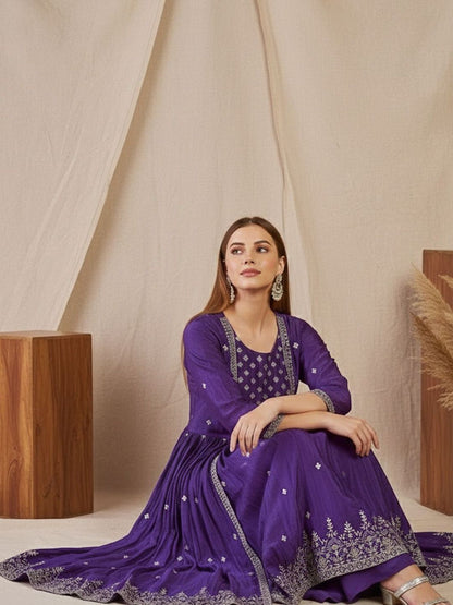 Dhiyona SN Embroidered Round Neck Kurta & Sharara Kurta Set