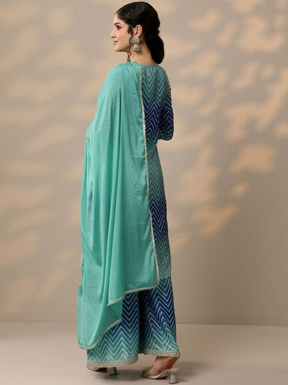 Women Chevron Printed Kurta with Palazzos & Dupatta