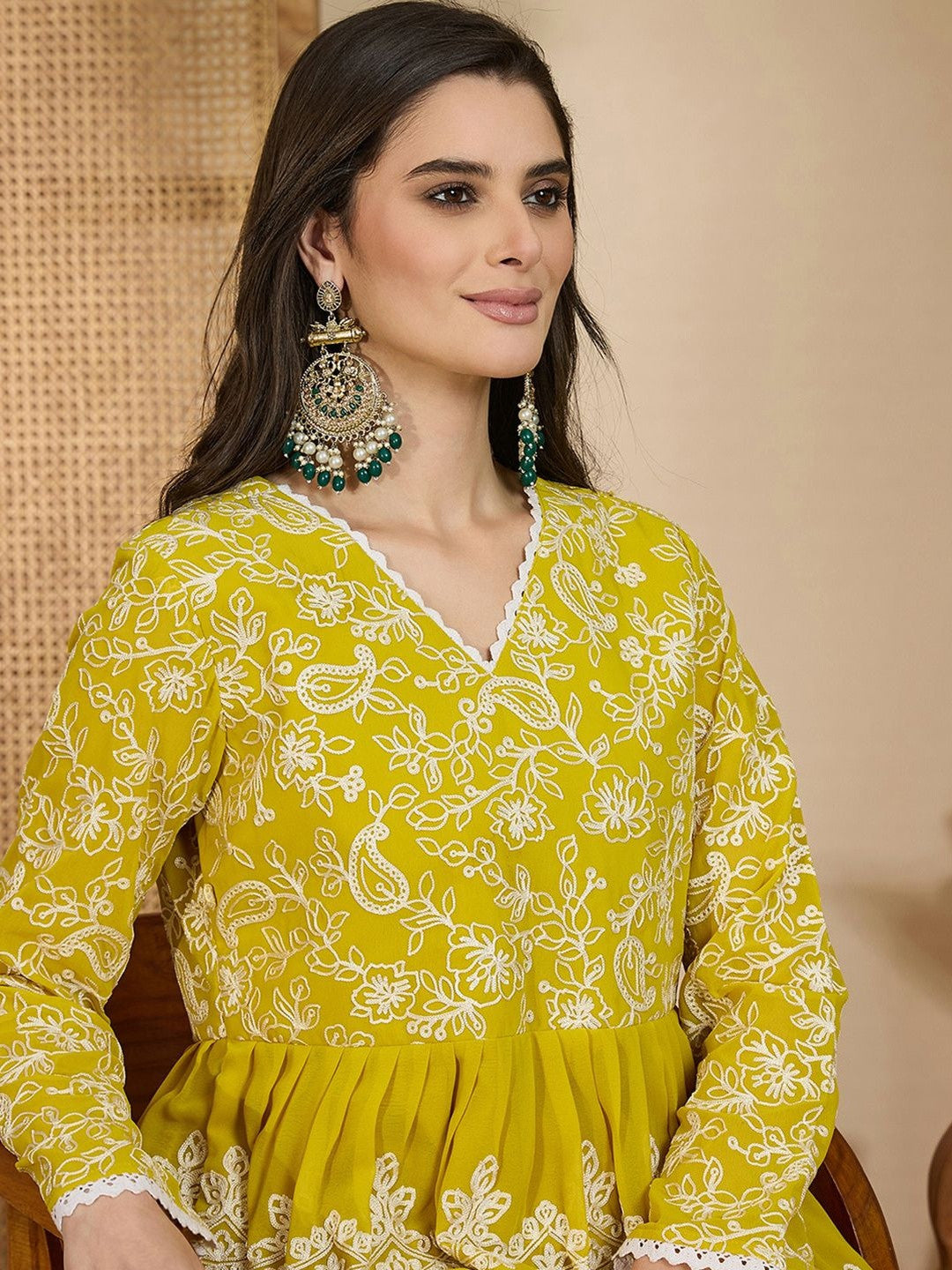 Embroidered V- Neck Kurta & Palazzos