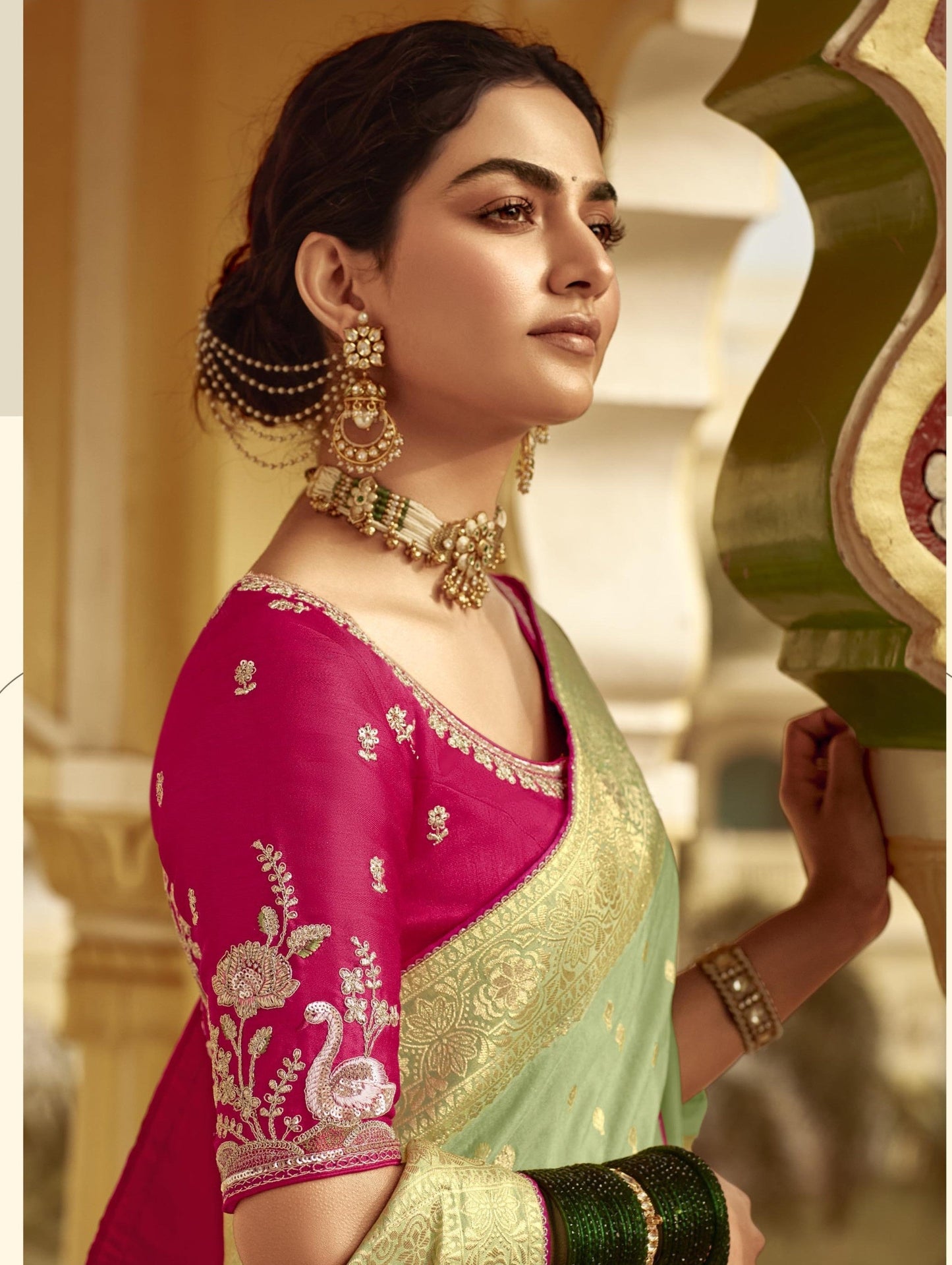 Dhiyona KM Women Ethereal Mint Green Silk Saree “ A Graceful Heritage