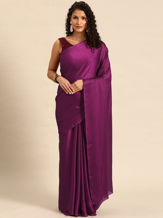 Dhiyona GR Women's Aahana Wisteria Purple Satin Saree