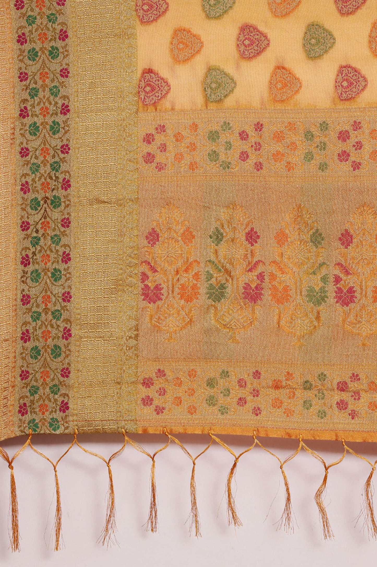 Dhiyona GR Women's Aarvi Amber Yellow Zari Woven Organza Silk Saree
