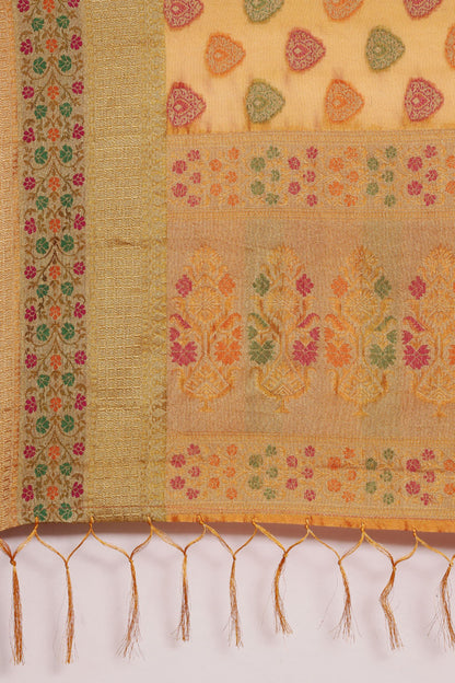 Dhiyona GR Women's Aarvi Amber Yellow Zari Woven Organza Silk Saree