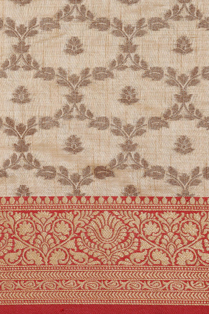 Dhiyona GR Women's Aarya Latte Beige Zari Woven Design Banarasi Pure Cotton Saree