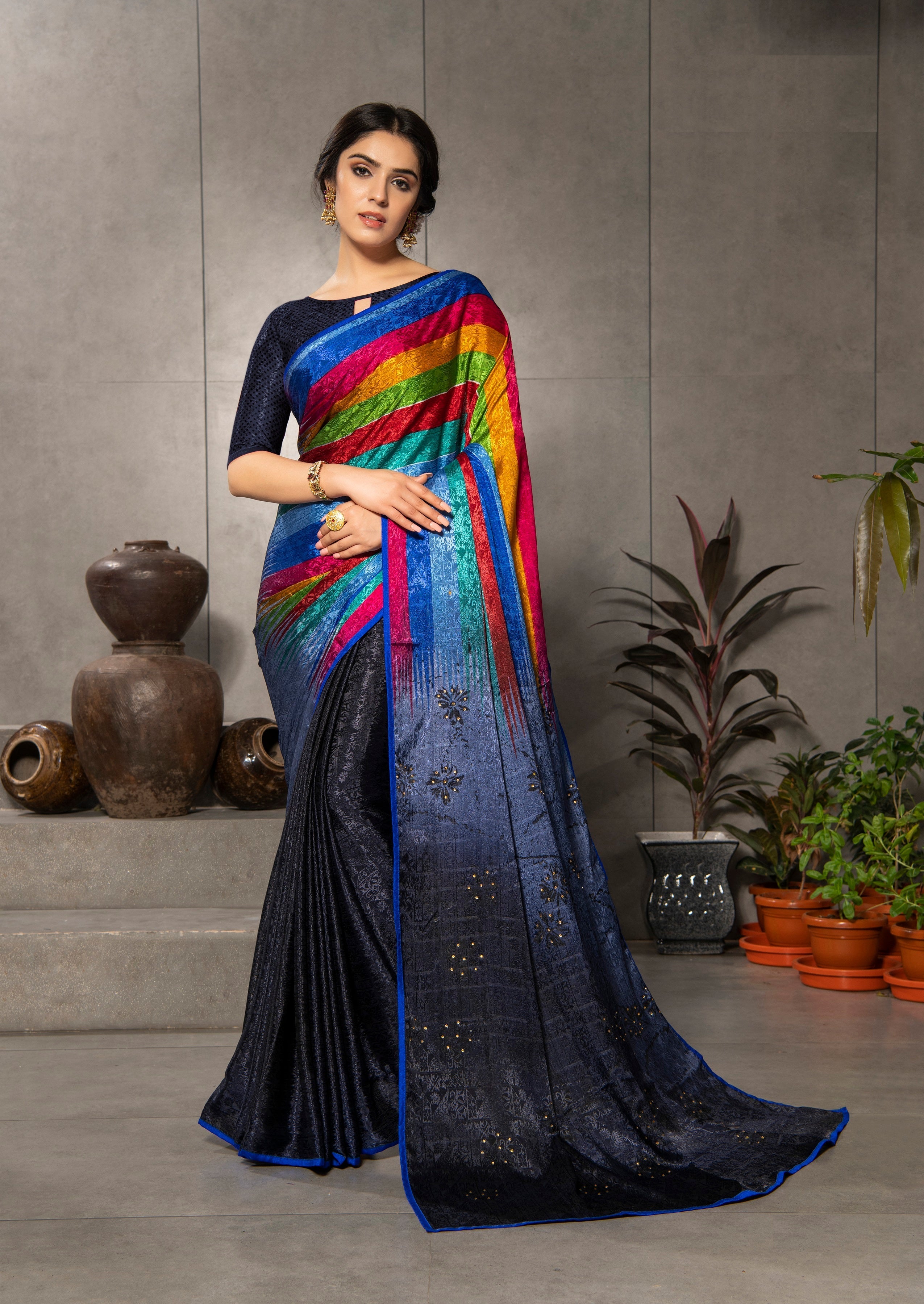 Dhiyona GR Women's Aastha Multicolour Silk Blend Digital Print Saree