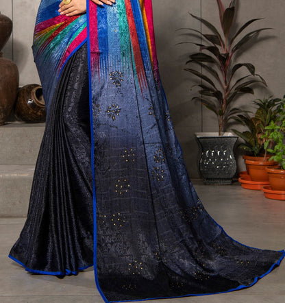 Dhiyona GR Women's Aastha Multicolour Silk Blend Digital Print Saree