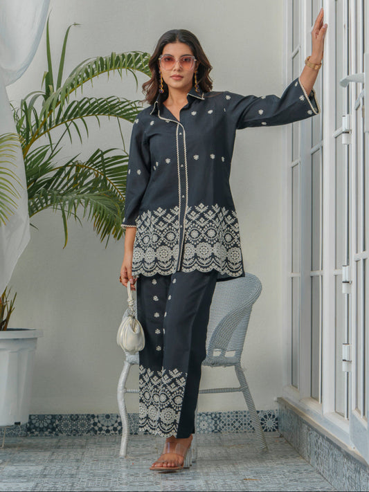 AutumnLane Tashvika Charcoal Embroidery Co-ord Set