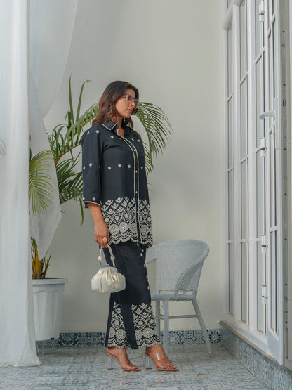 Tashvika Charcoal Embroidery Co-ord Set