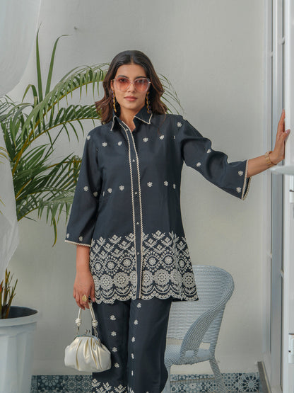 Tashvika Charcoal Embroidery Co-ord Set