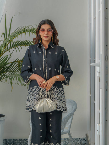 Tashvika Charcoal Embroidery Co-ord Set