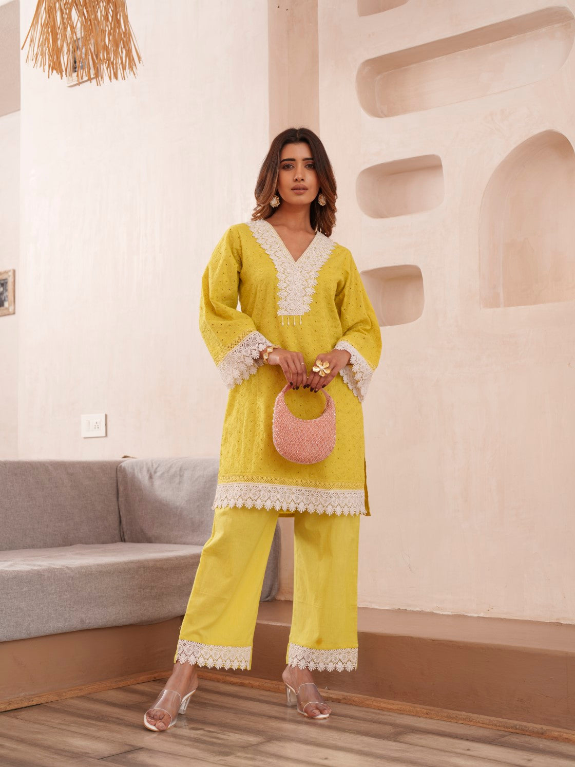 Subarna Amber Cotton Shchiffli Co-ord Set
