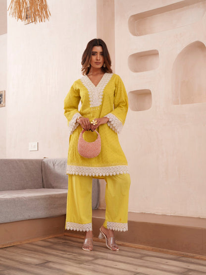 Subarna Amber Cotton Shchiffli Co-ord Set