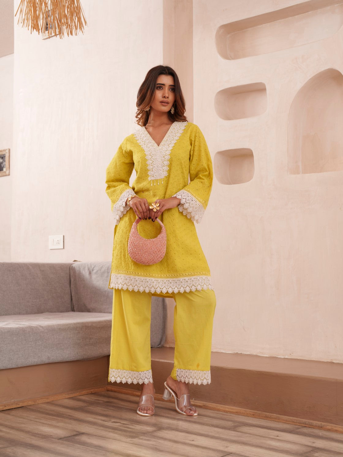 Subarna Amber Cotton Shchiffli Co-ord Set