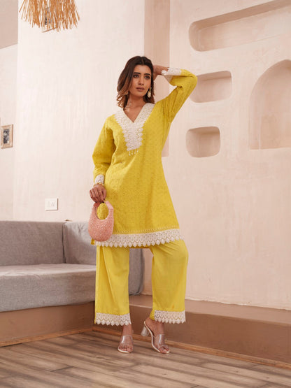Subarna Amber Cotton Shchiffli Co-ord Set