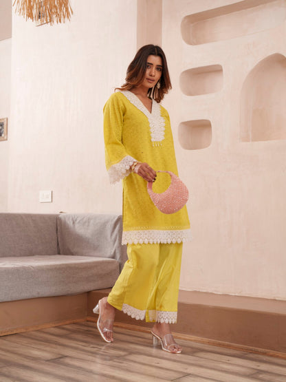 Subarna Amber Cotton Shchiffli Co-ord Set