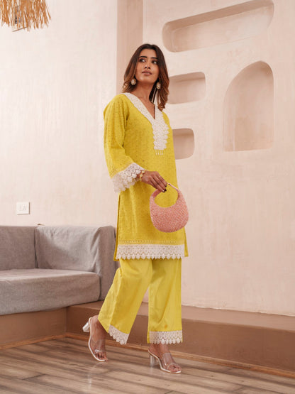 Subarna Amber Cotton Shchiffli Co-ord Set