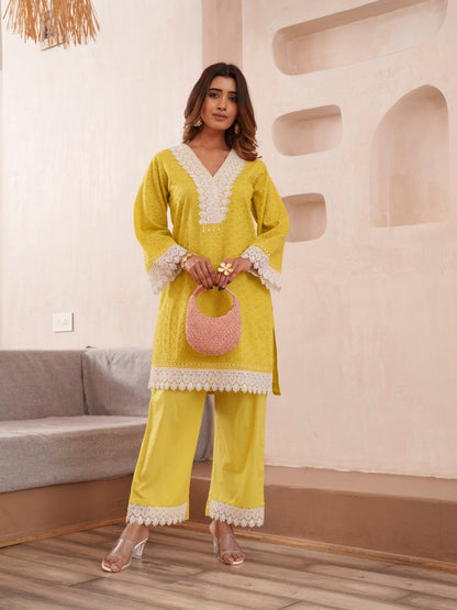 Subarna Amber Cotton Shchiffli Co-ord Set