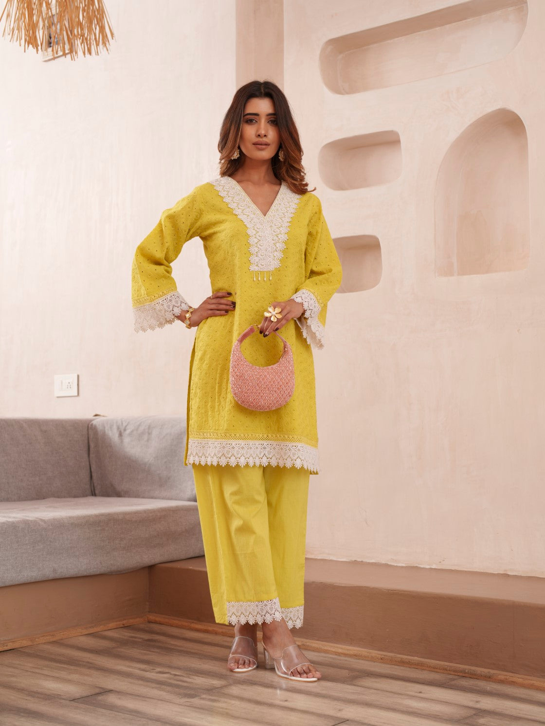 Subarna Amber Cotton Shchiffli Co-ord Set