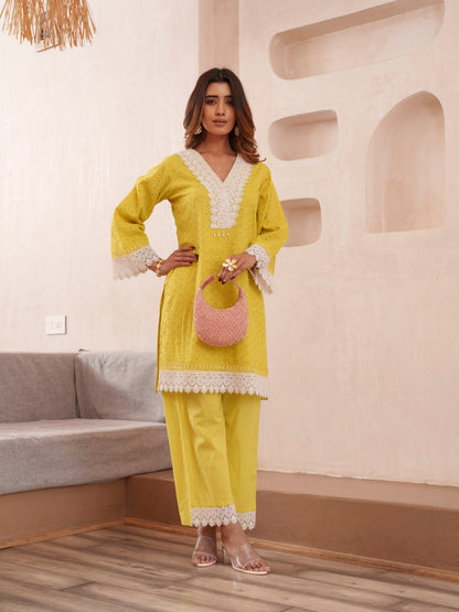 Subarna Amber Cotton Shchiffli Co-ord Set