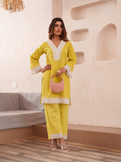 Subarna Amber Cotton Shchiffli Co-ord Set