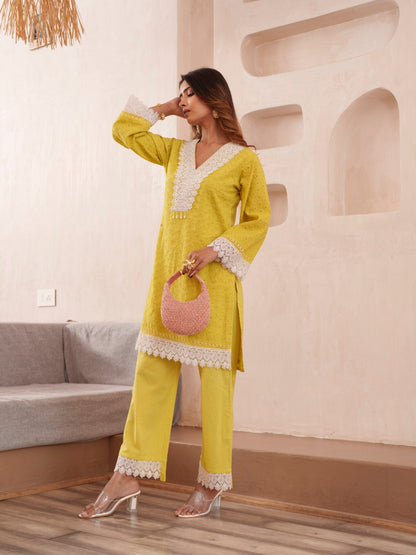 Subarna Amber Cotton Shchiffli Co-ord Set