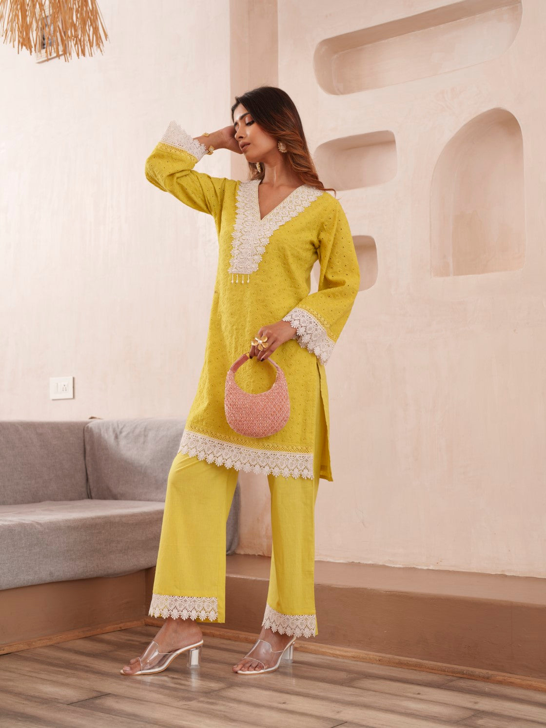 Subarna Amber Cotton Shchiffli Co-ord Set