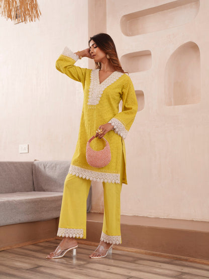Subarna Amber Cotton Shchiffli Co-ord Set
