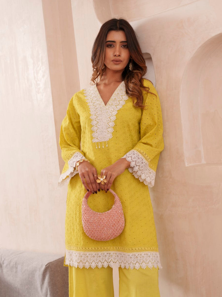 Subarna Amber Cotton Shchiffli Co-ord Set