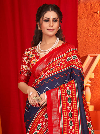 Women's Tussar Silk Red Printed Designer Saree With Blouse Piece