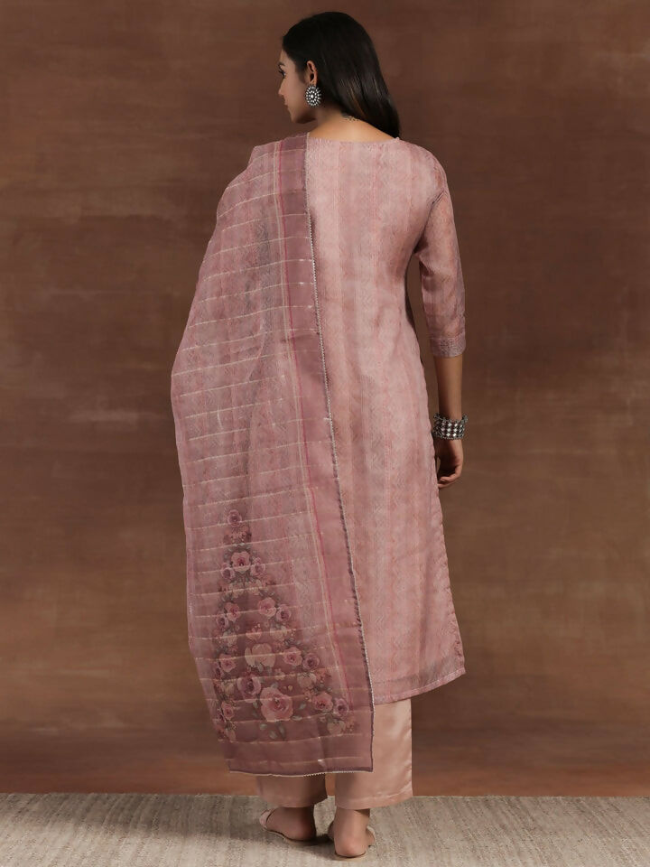 Women's LB Pink Printed Organza Straight Suit With Dupatta