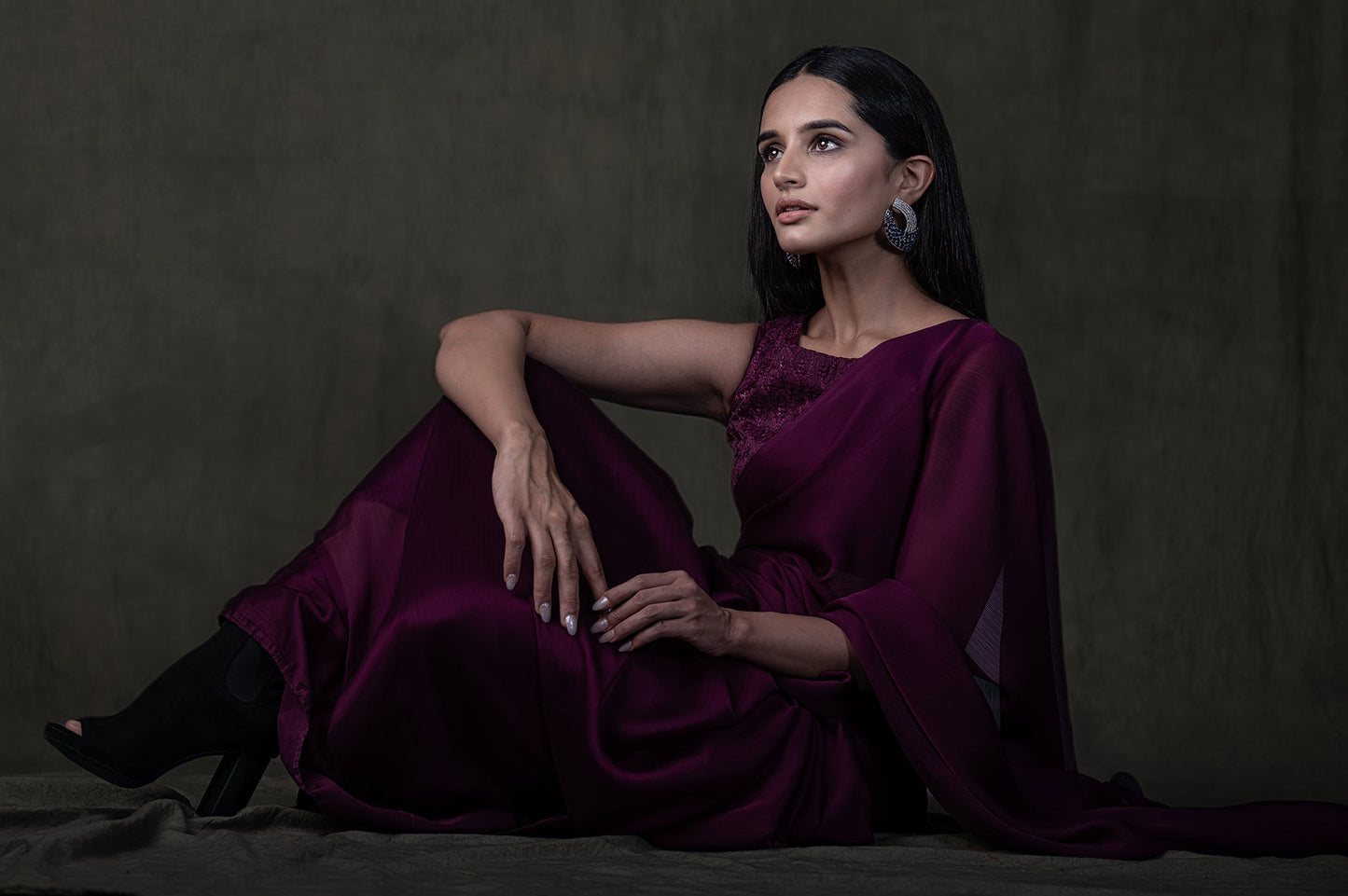Dhiyona ST Mulberry Chiffon Saree with Embroidered Blouse Fabric
