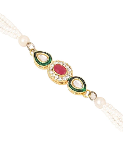 Dhiyona Pack Of 2 Kundan Studded Bhaiya Bhabhi Rakhi With Roli Chawal Chandan & Mishri